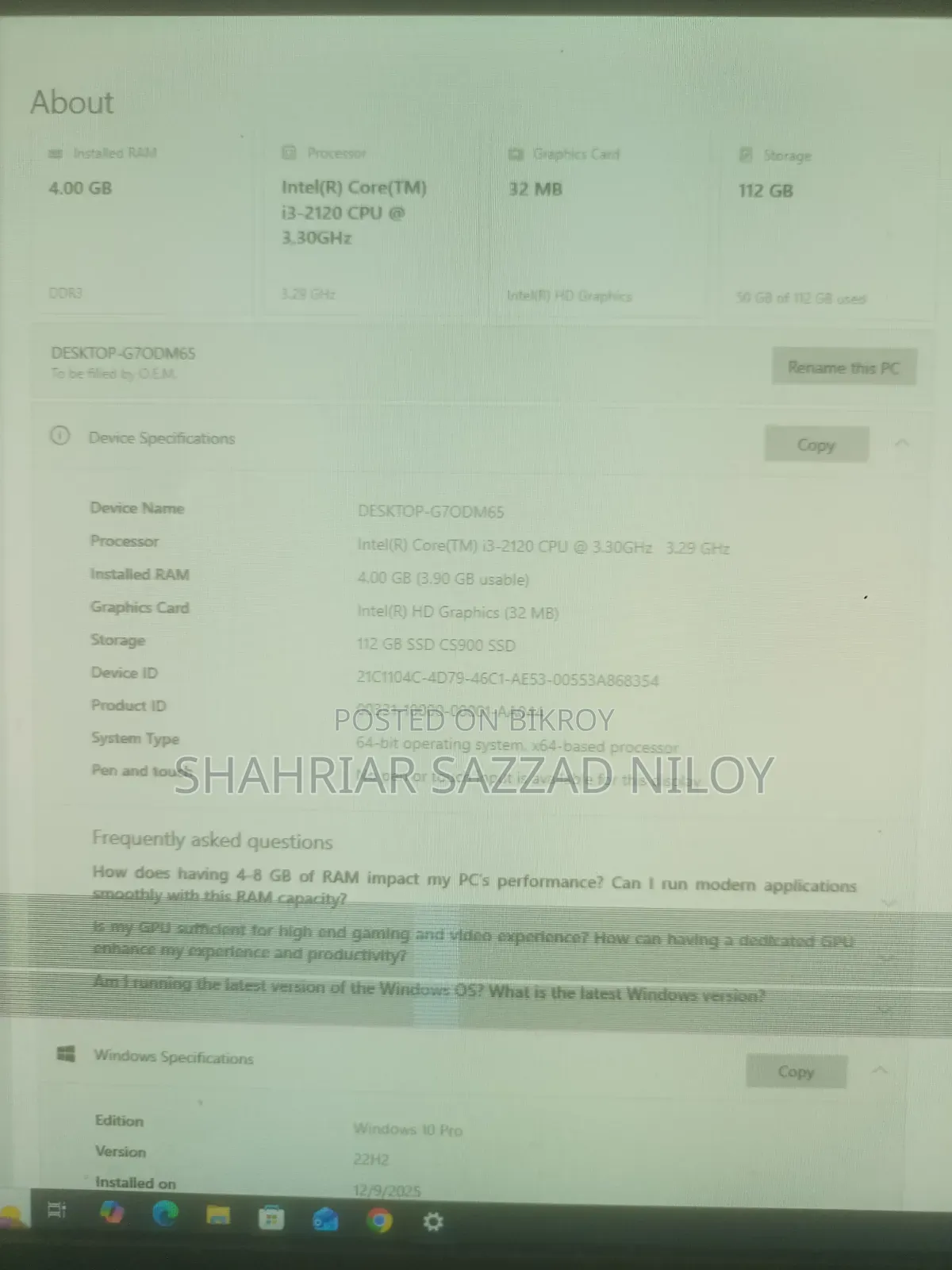 Desktop Computer 4GB Intel SSD 128GB