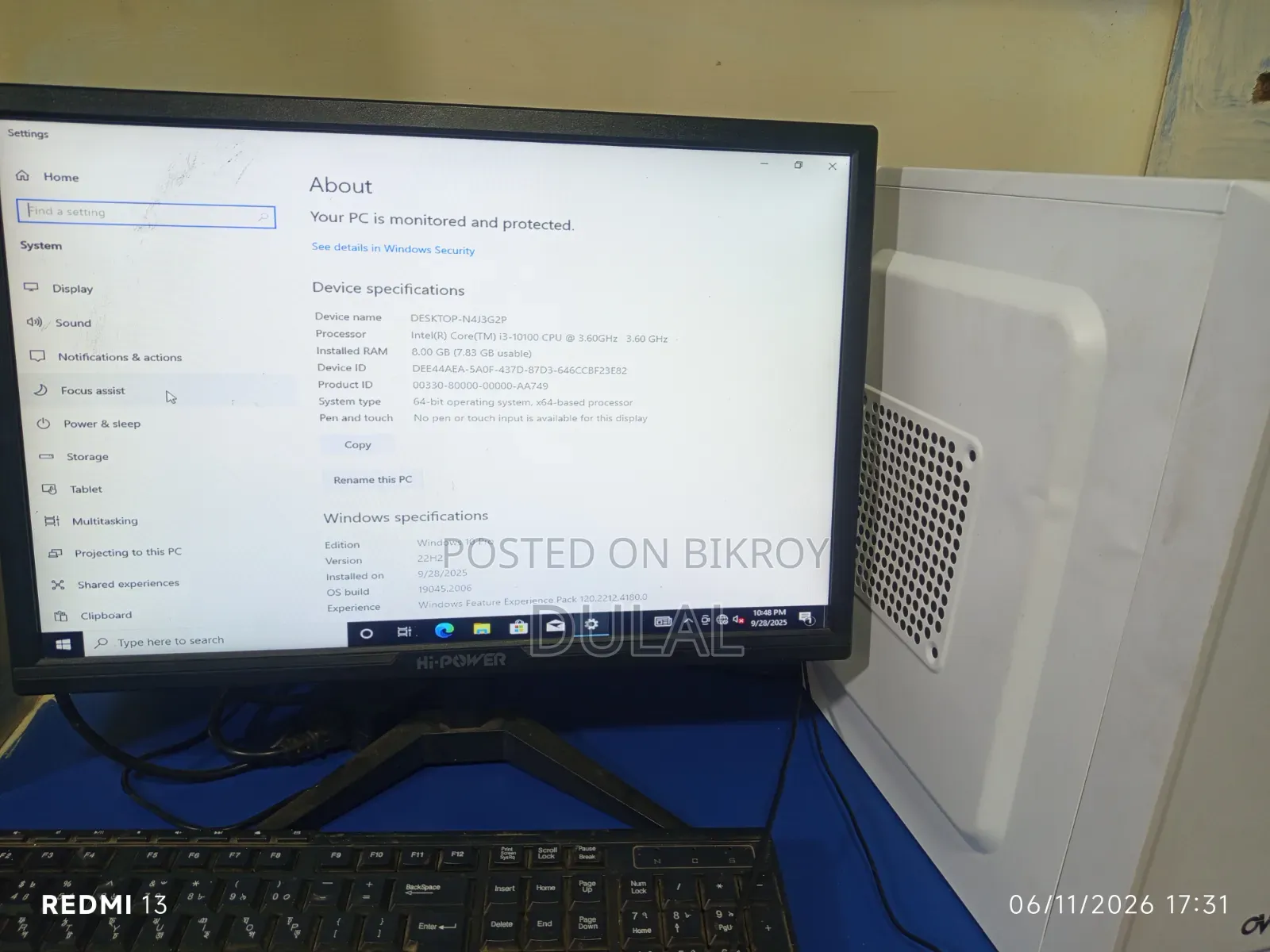 Desktop Computer 8GB Intel Core I3 HDD+SSD 256GB