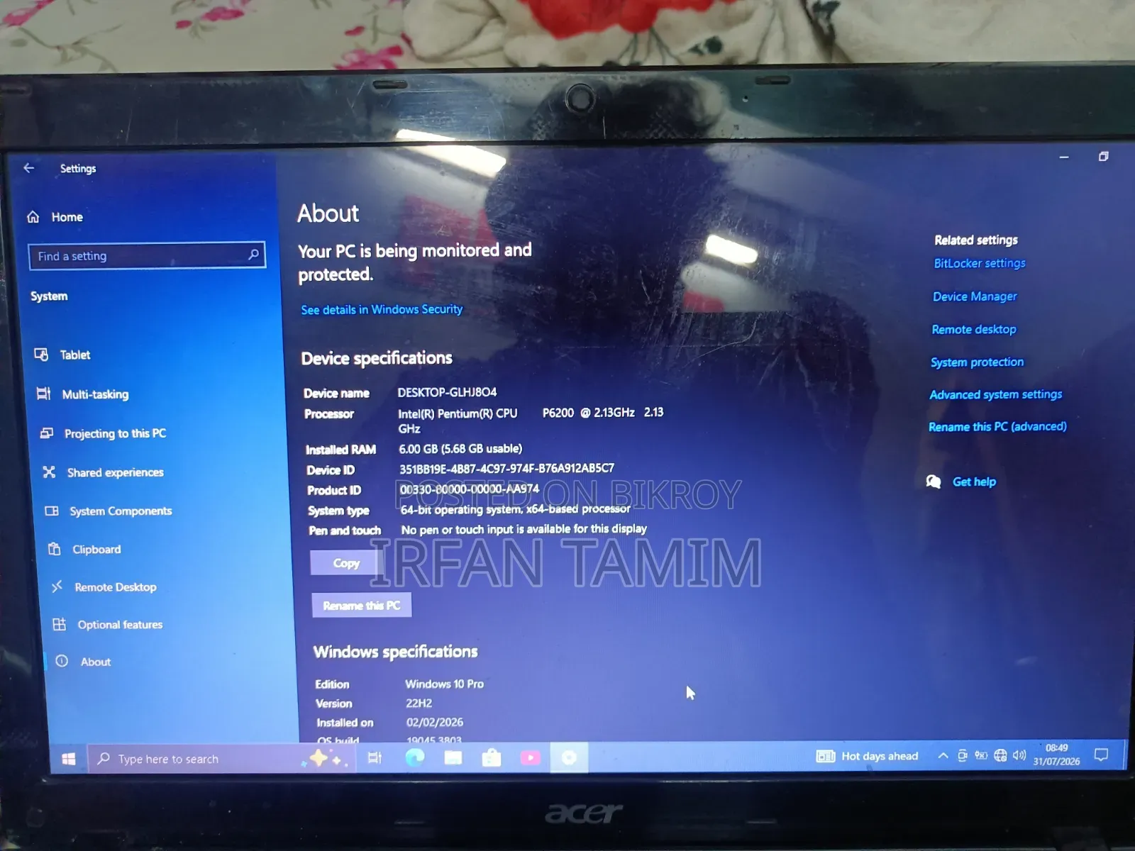 Laptop Acer Aspire 5733Z 6GB Intel Pentium SSD 128GB