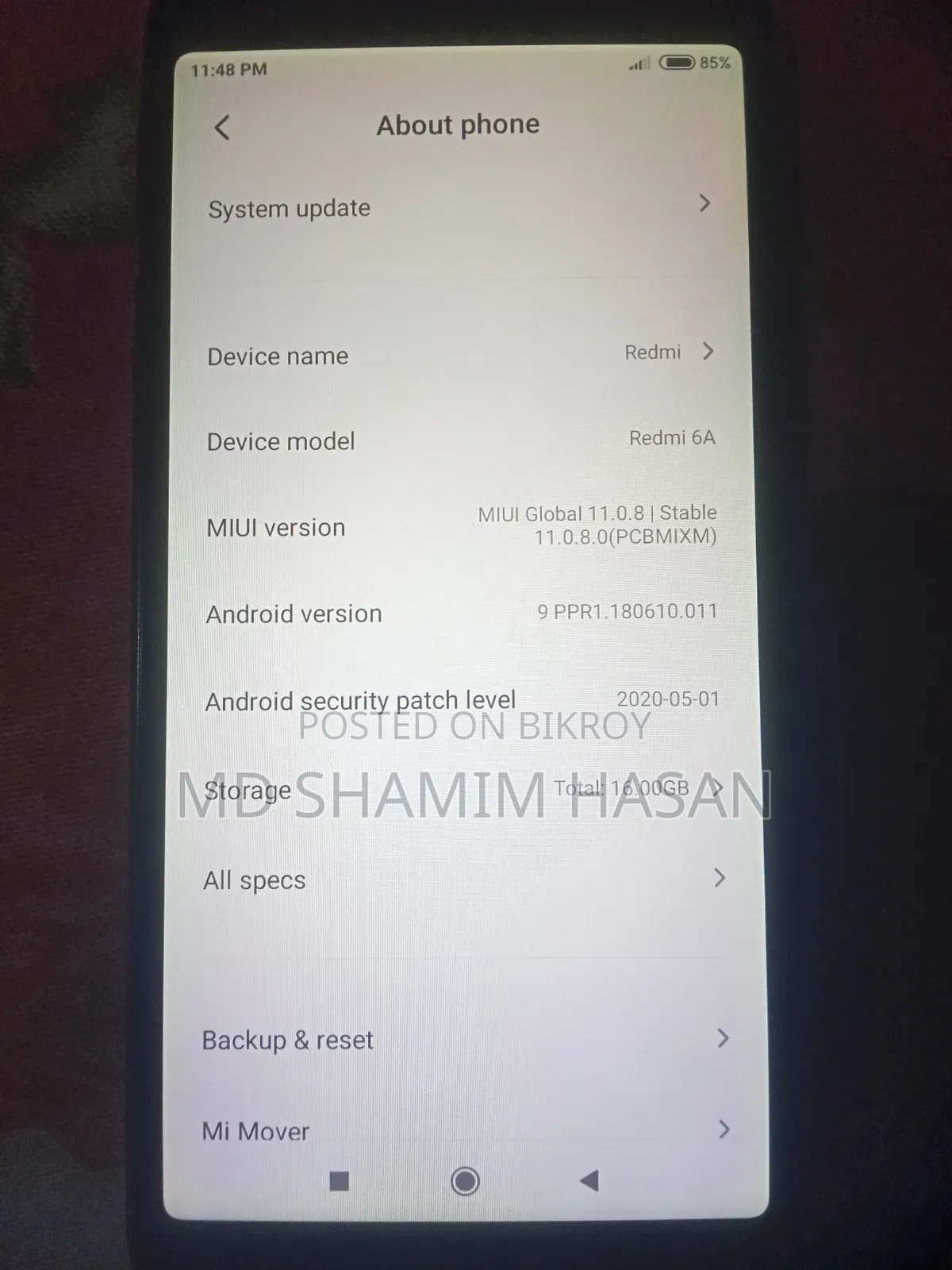 শাওমি রেডমি ৬এ ১৬ জিবি ব্ল্যাক