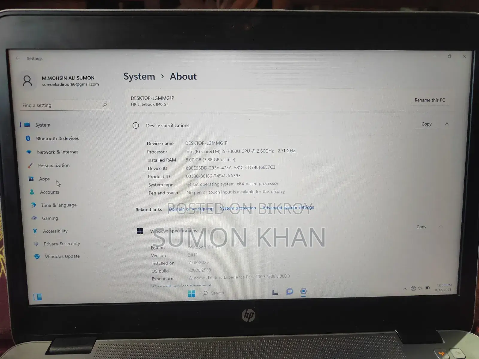 Laptop HP EliteBook 840 G4 8GB Intel Core I5 HDD+SSD 320GB