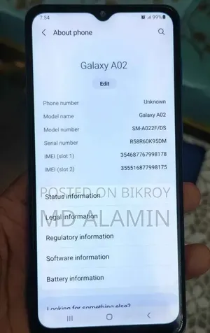 স্যামসাং গ্যালাক্সি এ০২ ৩২ জিবি ব্ল্যাক