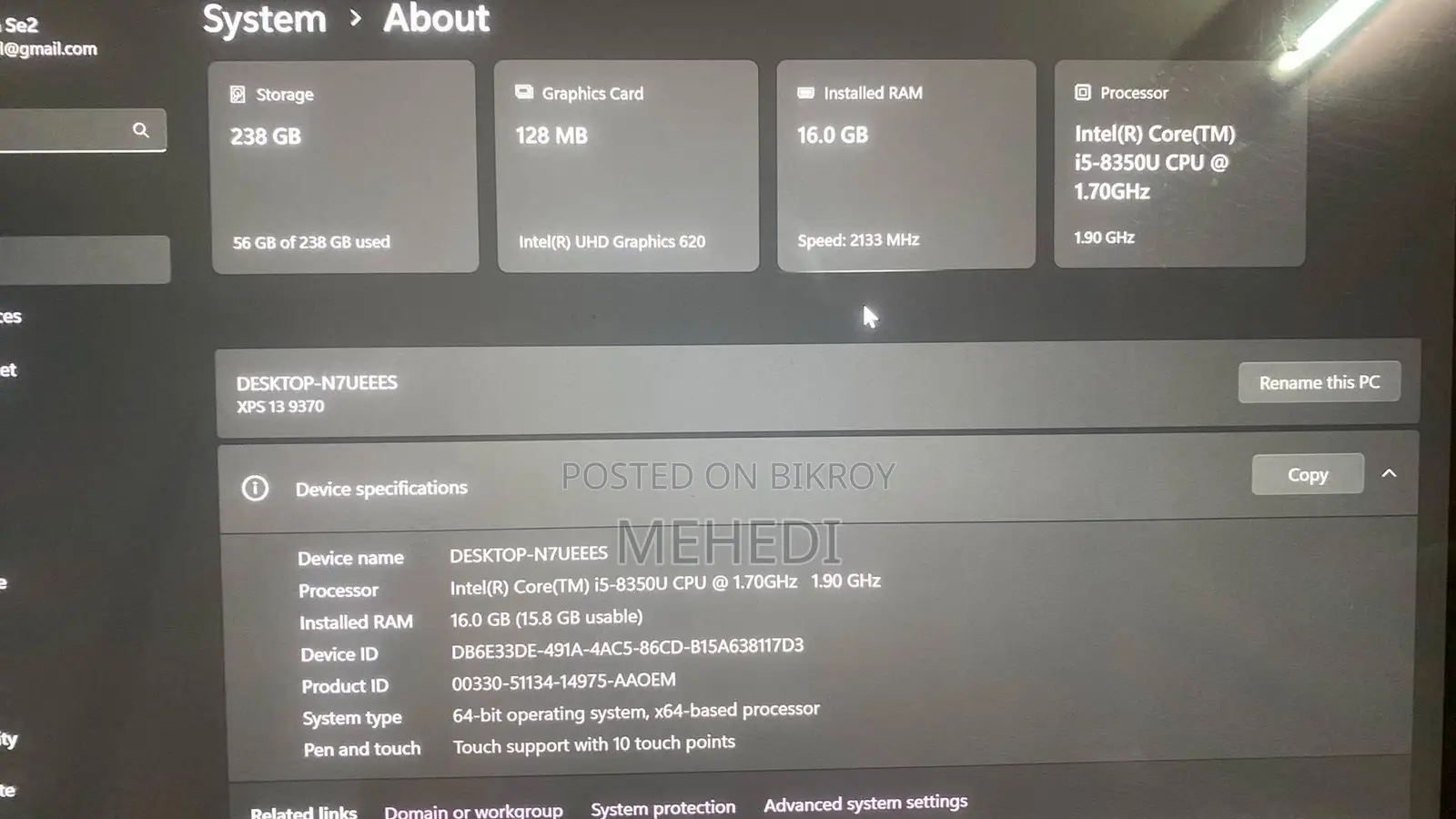 Laptop Dell XPS 13 9310 16GB Intel Core I5 SSD 128GB