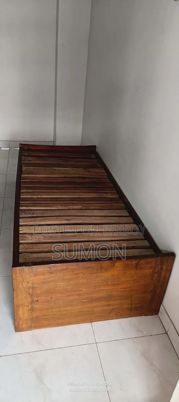 Single Segun Wood Bed With Cotton Mattress and Mattress Pad