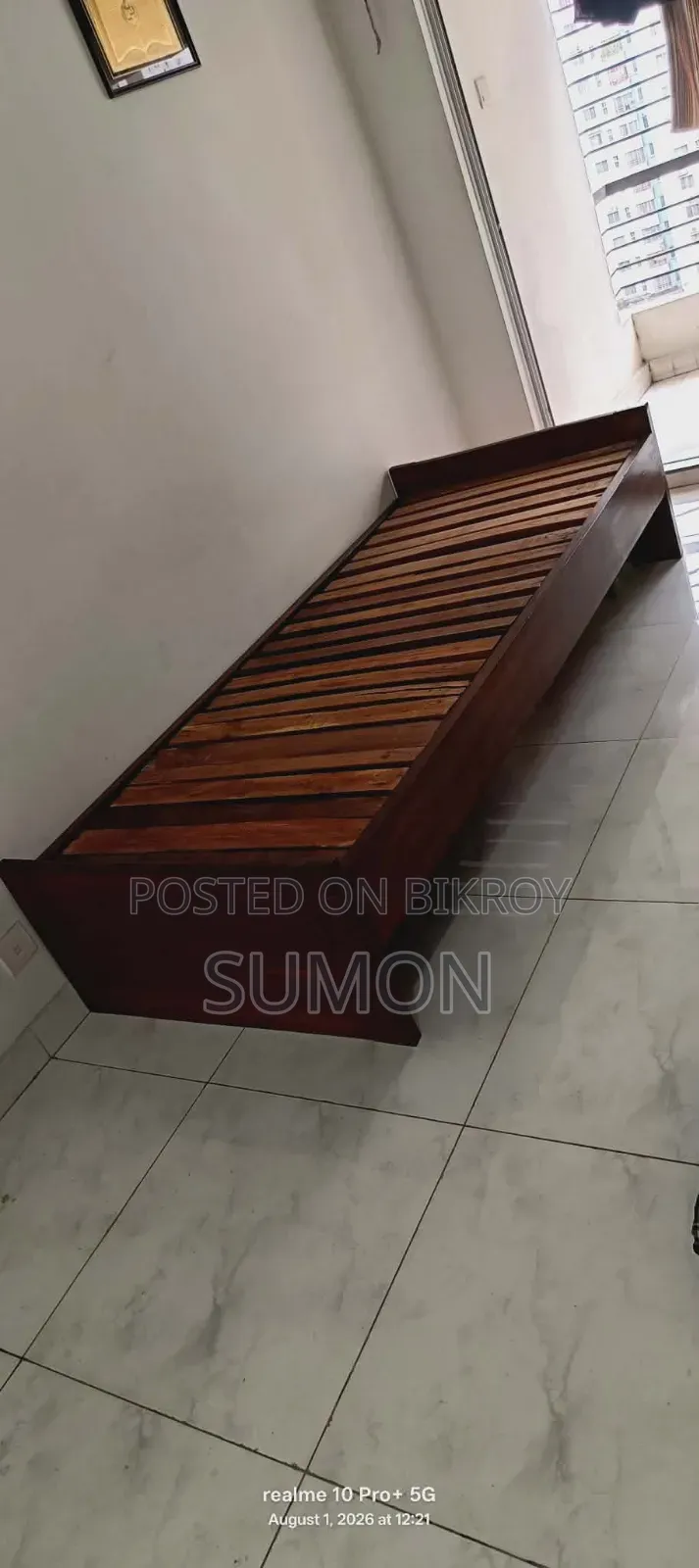 Single Segun Wood Bed With Cotton Mattress and Mattress Pad