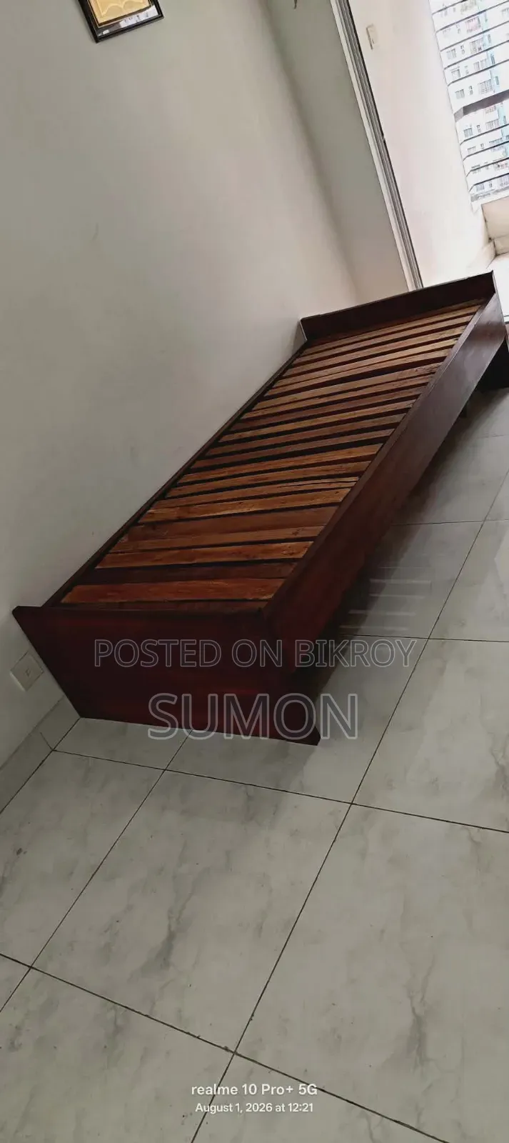 Single Segun Wood Bed With Cotton Mattress and Mattress Pad