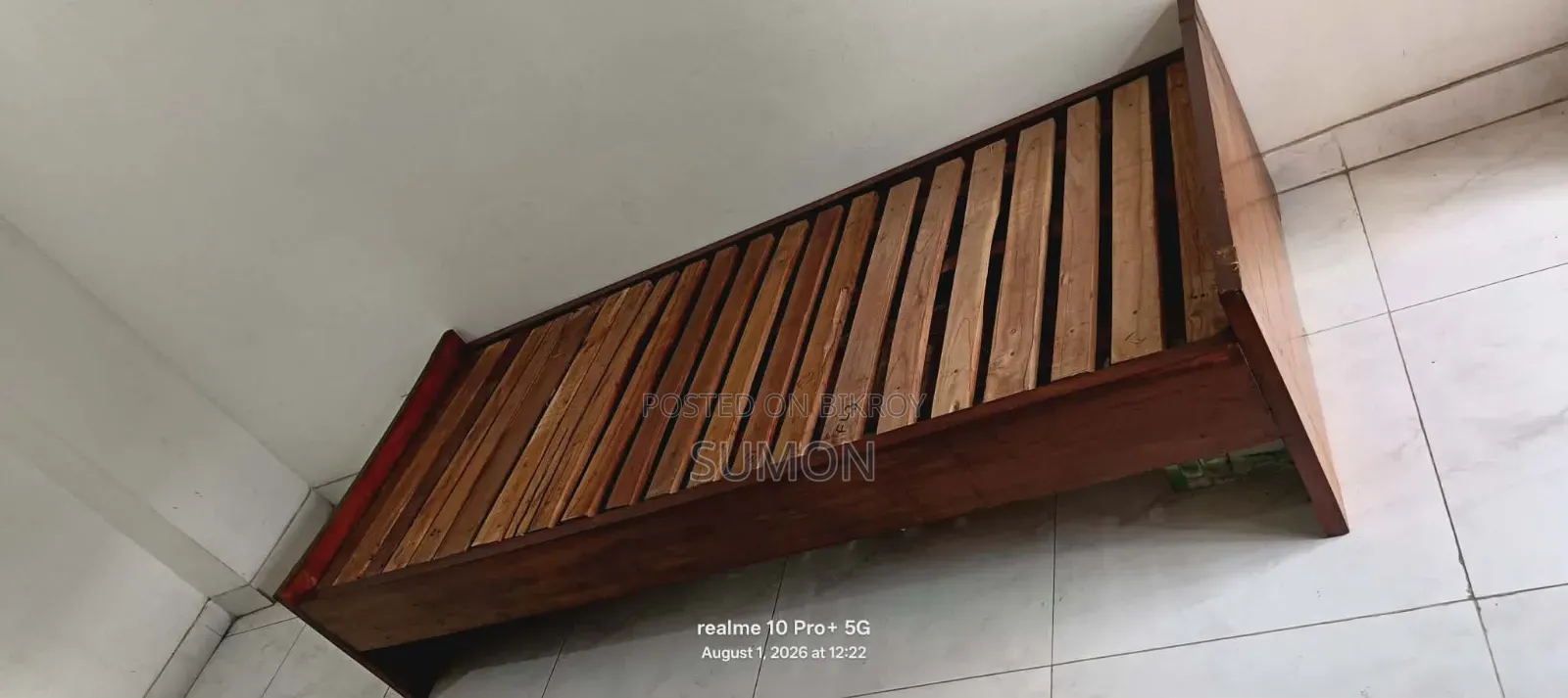 Single Segun Wood Bed With Cotton Mattress and Mattress Pad