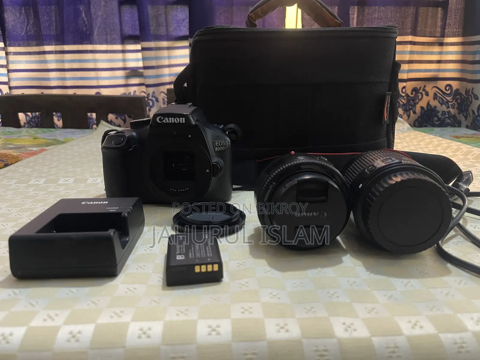 Canon 4000D Camera Box, 2 Lenses, Charger, Battery, and an SD Card