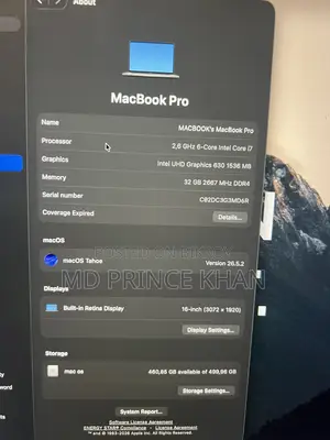 Laptop Apple MacBook 2019 32GB Intel Core I7 HDD+SSD 512GB