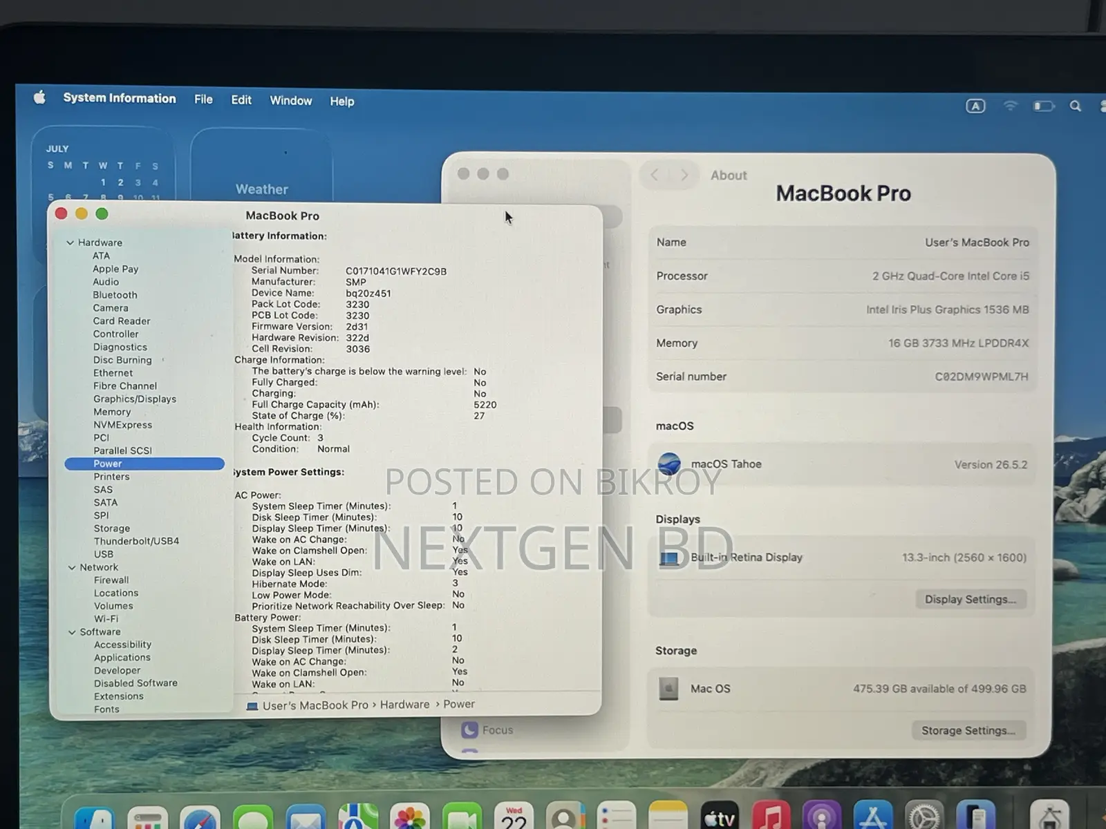 Laptop Apple MacBook Pro 2020 16GB Intel Core I5 SSD 500GB