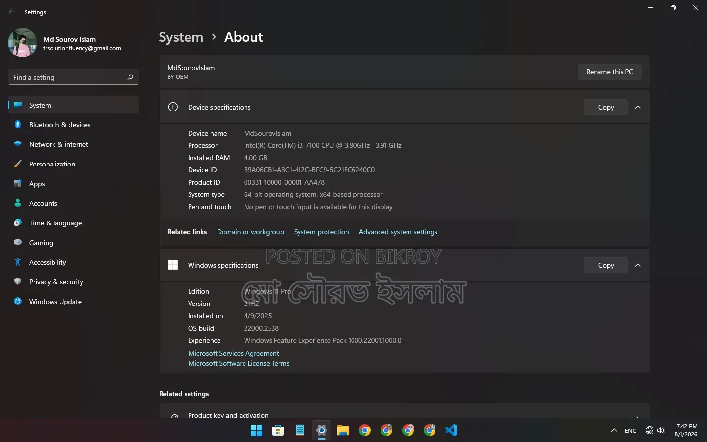 Desktop Computer 4GB Intel Core I3 SSD 256GB