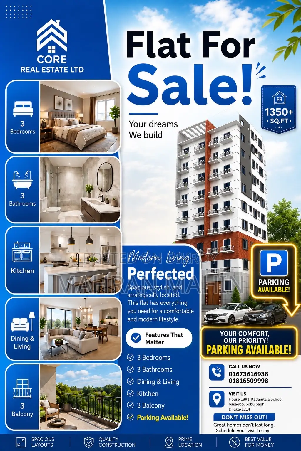 3 Bedroom Apartment in Dhaka, Basabo for Sale