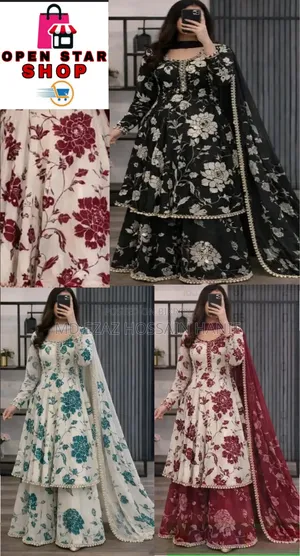 গোলাপ গাউন থ্রি পিস চমৎকার কালার