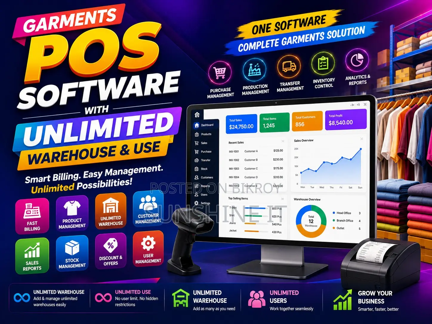 Garments POS Software With Unlimited Warehouse Use