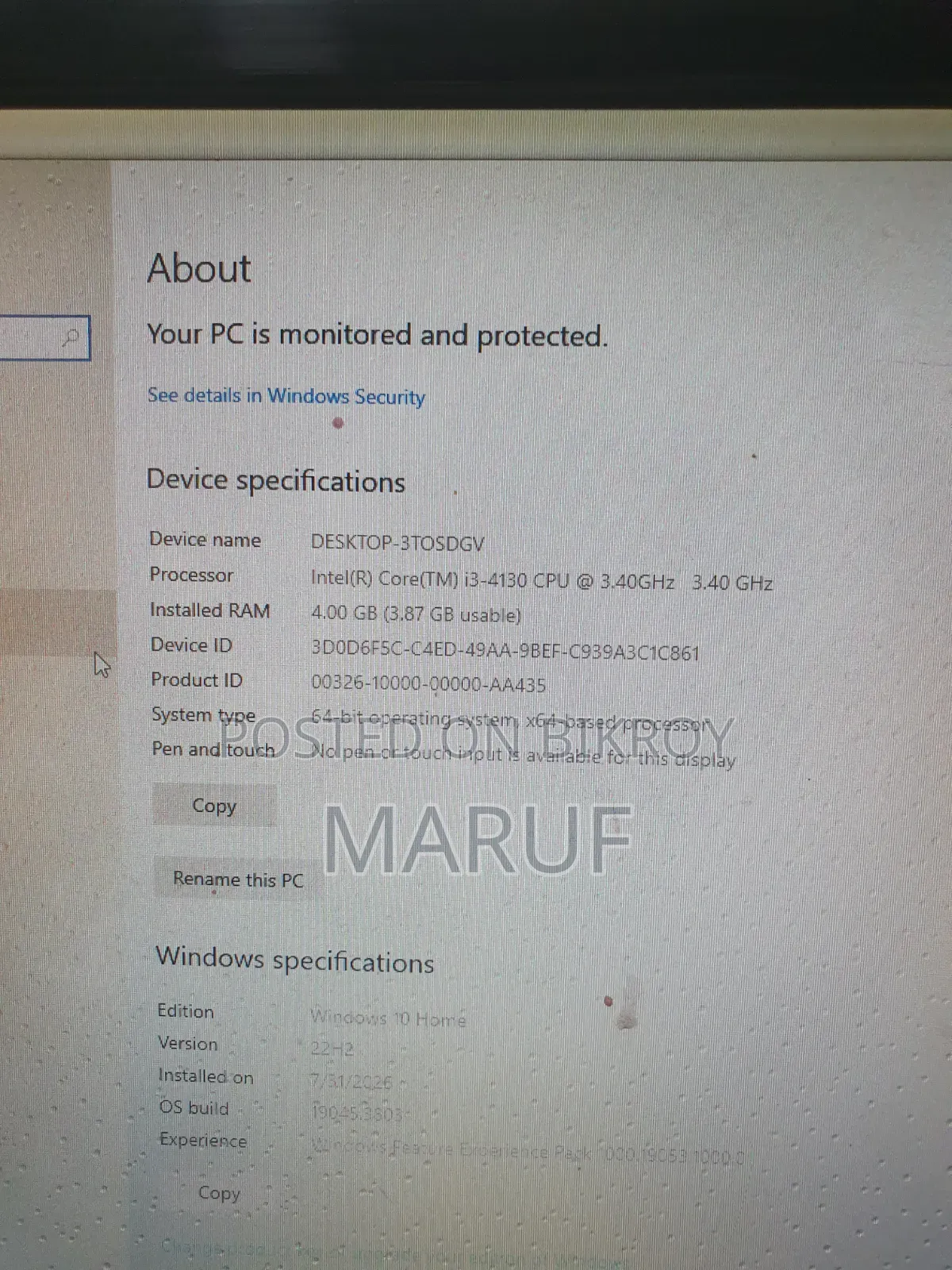 Desktop Computer ASUS 4GB Intel Core I3 HDD 500GB