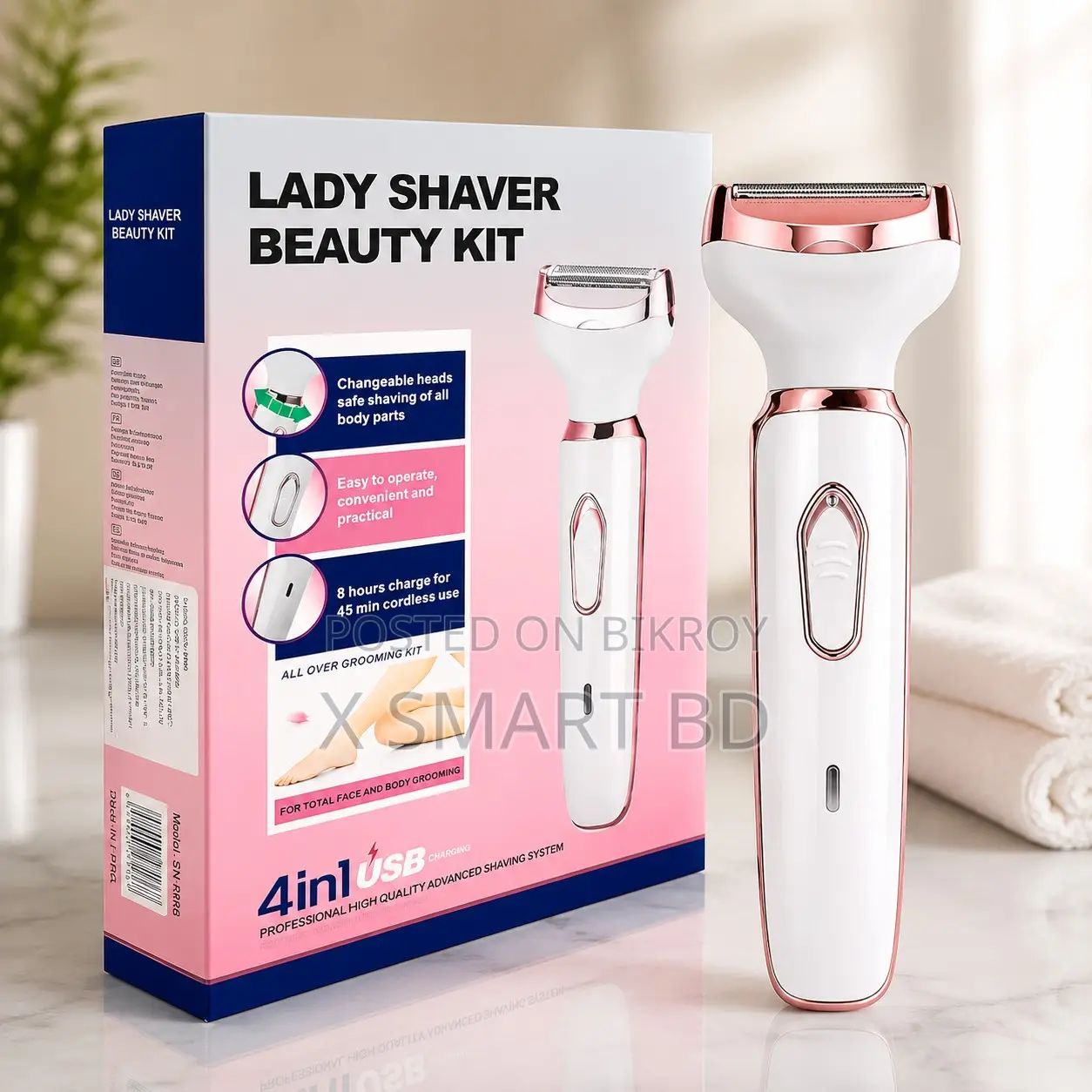 4-in-1 Rechargeable Lady Shaver Hair Removal Beauty Kit for Women |
