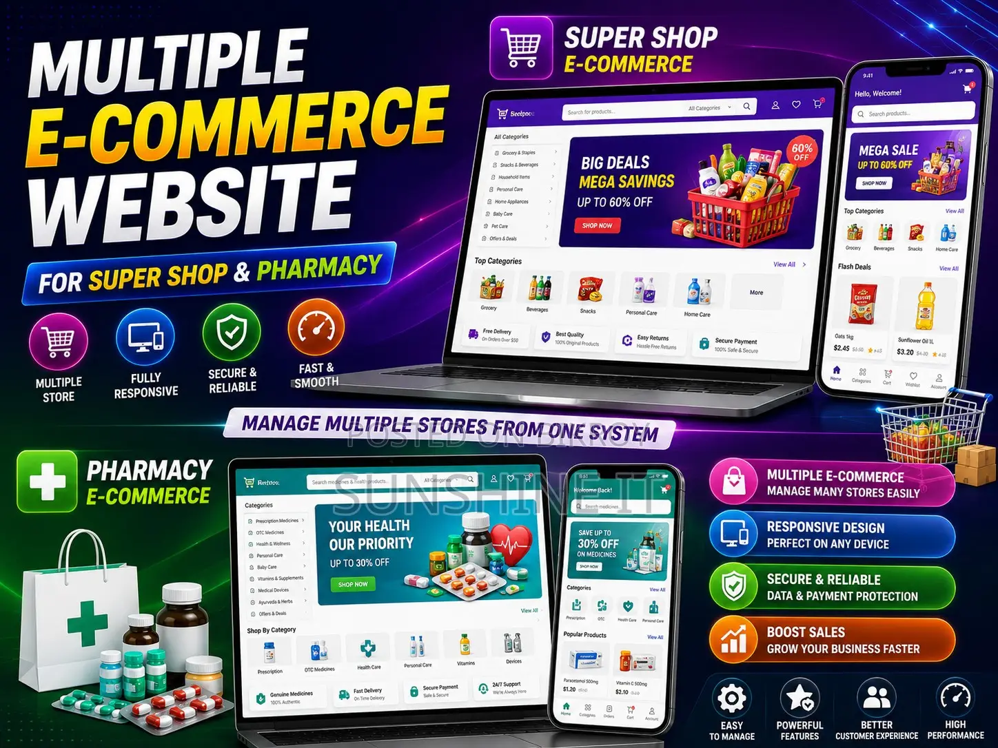 Multiple E-Commerce Website for Super Shop, Pharmacy