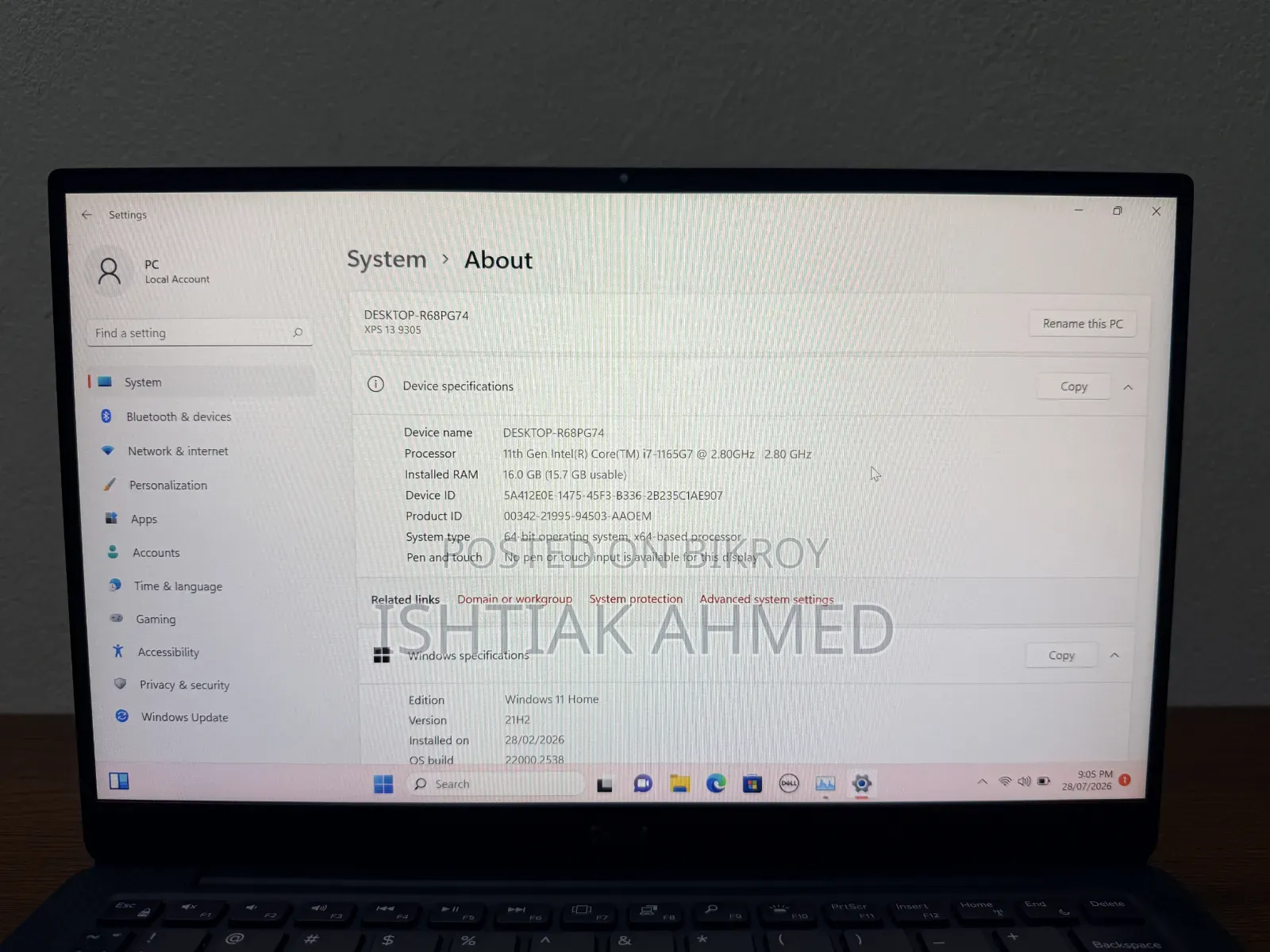 Laptop Dell 16GB Intel Core I7 SSD 16 GB