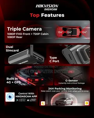 Hikvision 4G 3-Channel V300 Car Dashcam