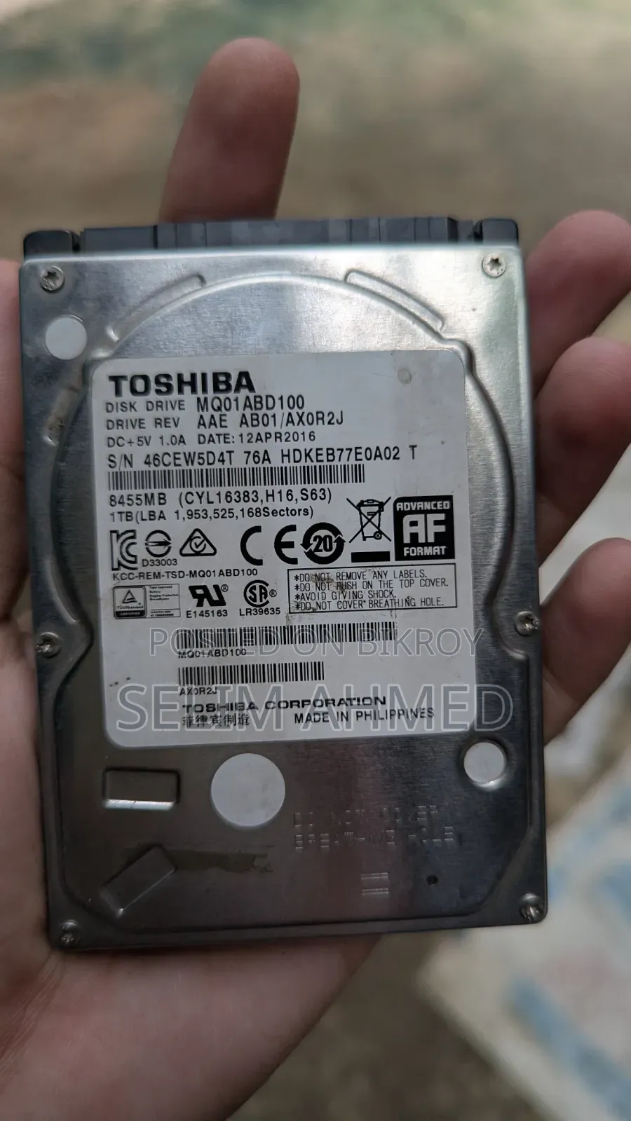 1TB Laptop Dead Hard Disk
