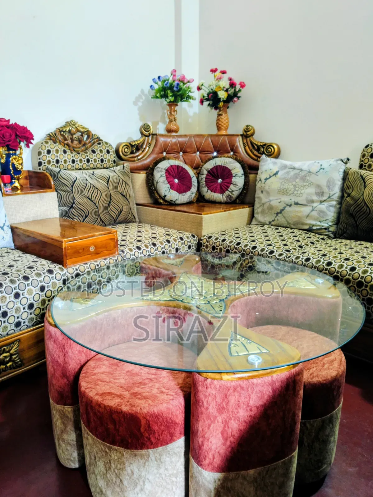 সেগুন কাঠের কর্নার সোফা সেগুন কাঠের কফি টেবিল