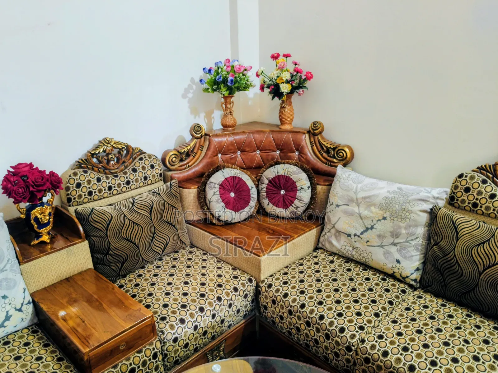 সেগুন কাঠের কর্নার সোফা সেগুন কাঠের কফি টেবিল