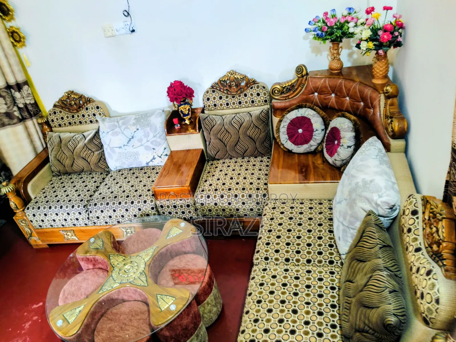 সেগুন কাঠের কর্নার সোফা সেগুন কাঠের কফি টেবিল