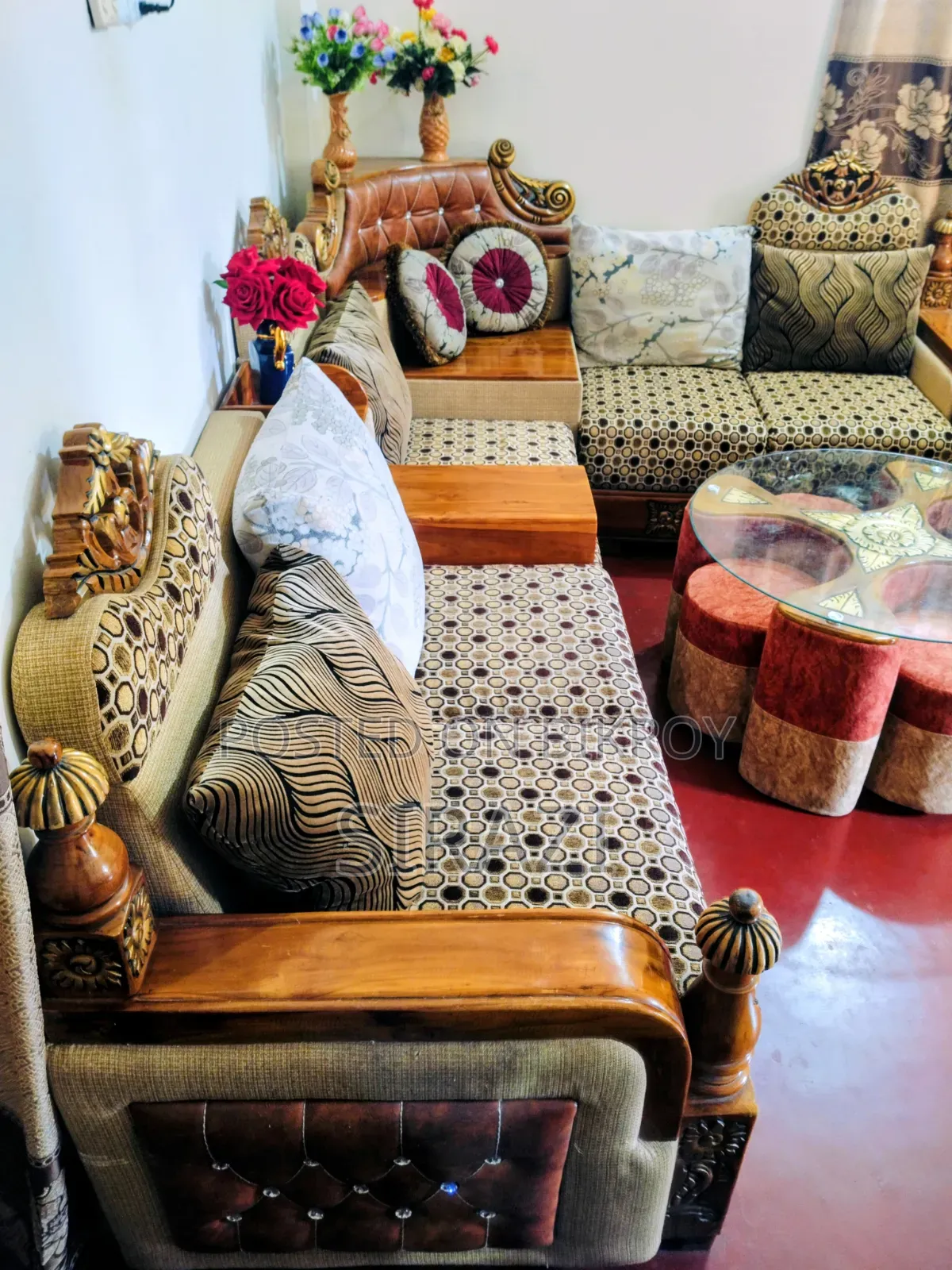 সেগুন কাঠের কর্নার সোফা সেগুন কাঠের কফি টেবিল