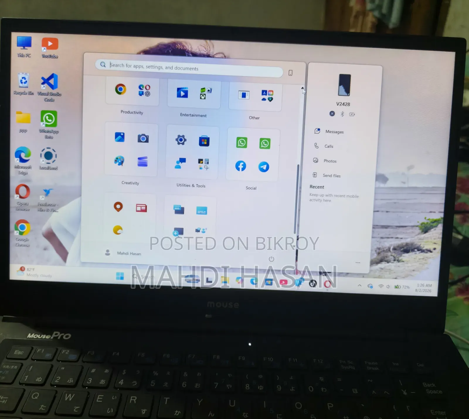 Laptop 8GB Intel Celeron SSD 256GB