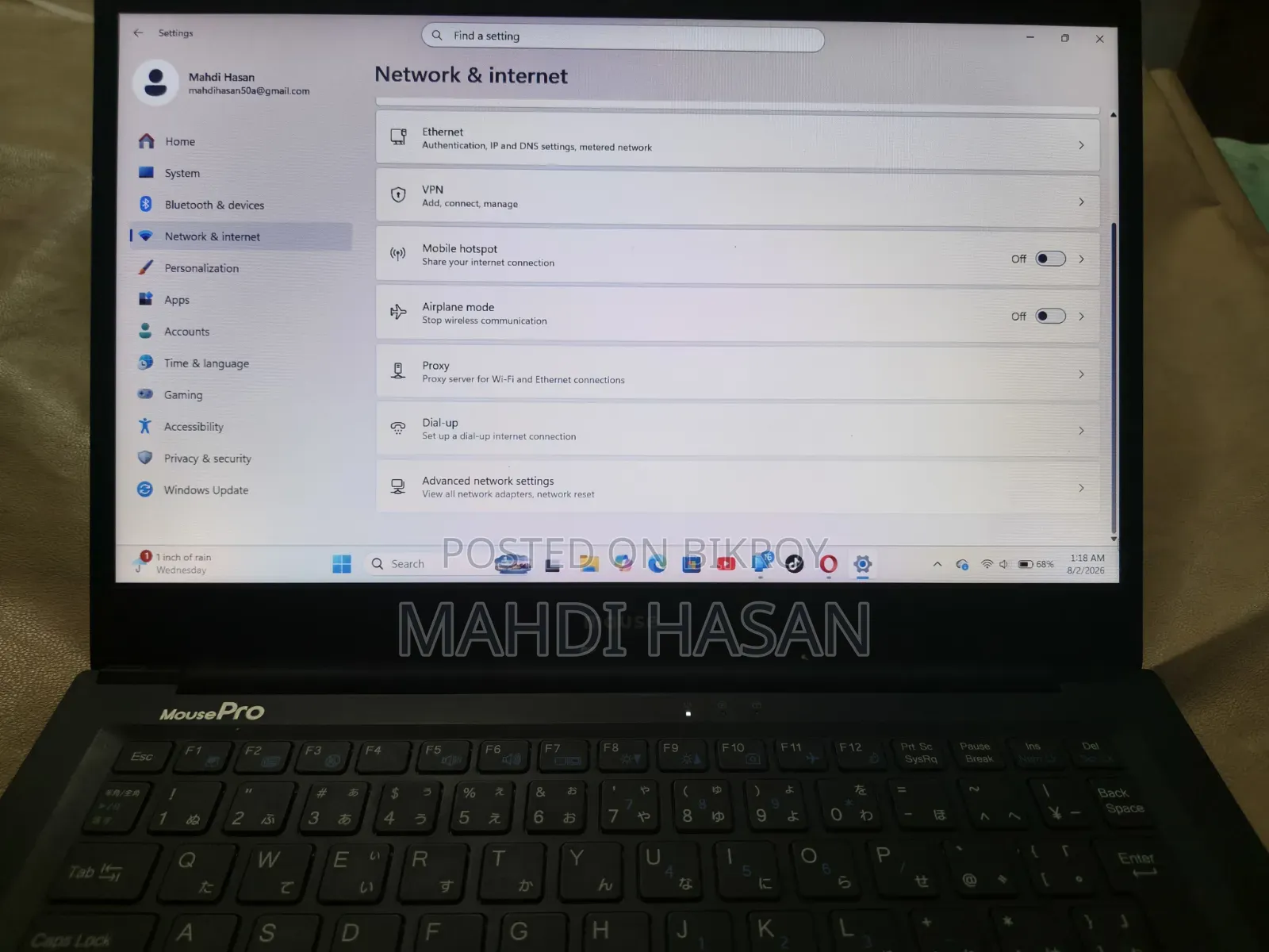 Laptop 8GB Intel Celeron SSD 256GB