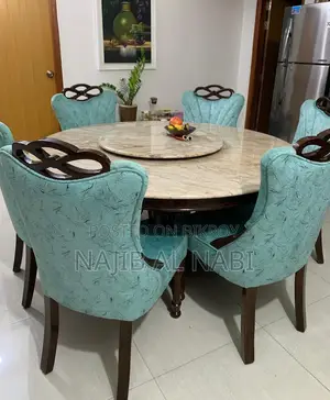 Luxury Round Marble Dining Table With 6 Chairs for Sale