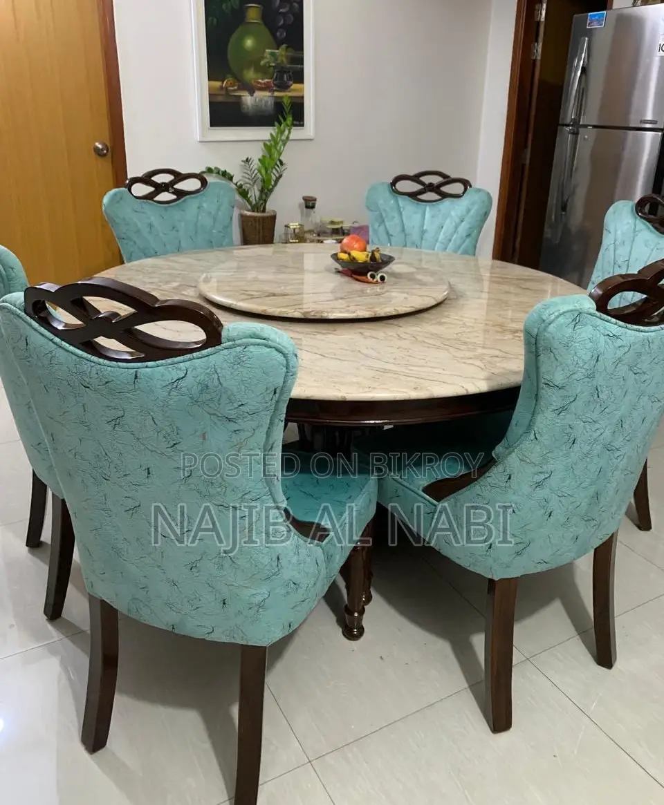 Luxury Round Marble Dining Table With 6 Chairs for Sale