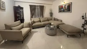 Modern L-Shaped Sofa Set With Marble Tea Table