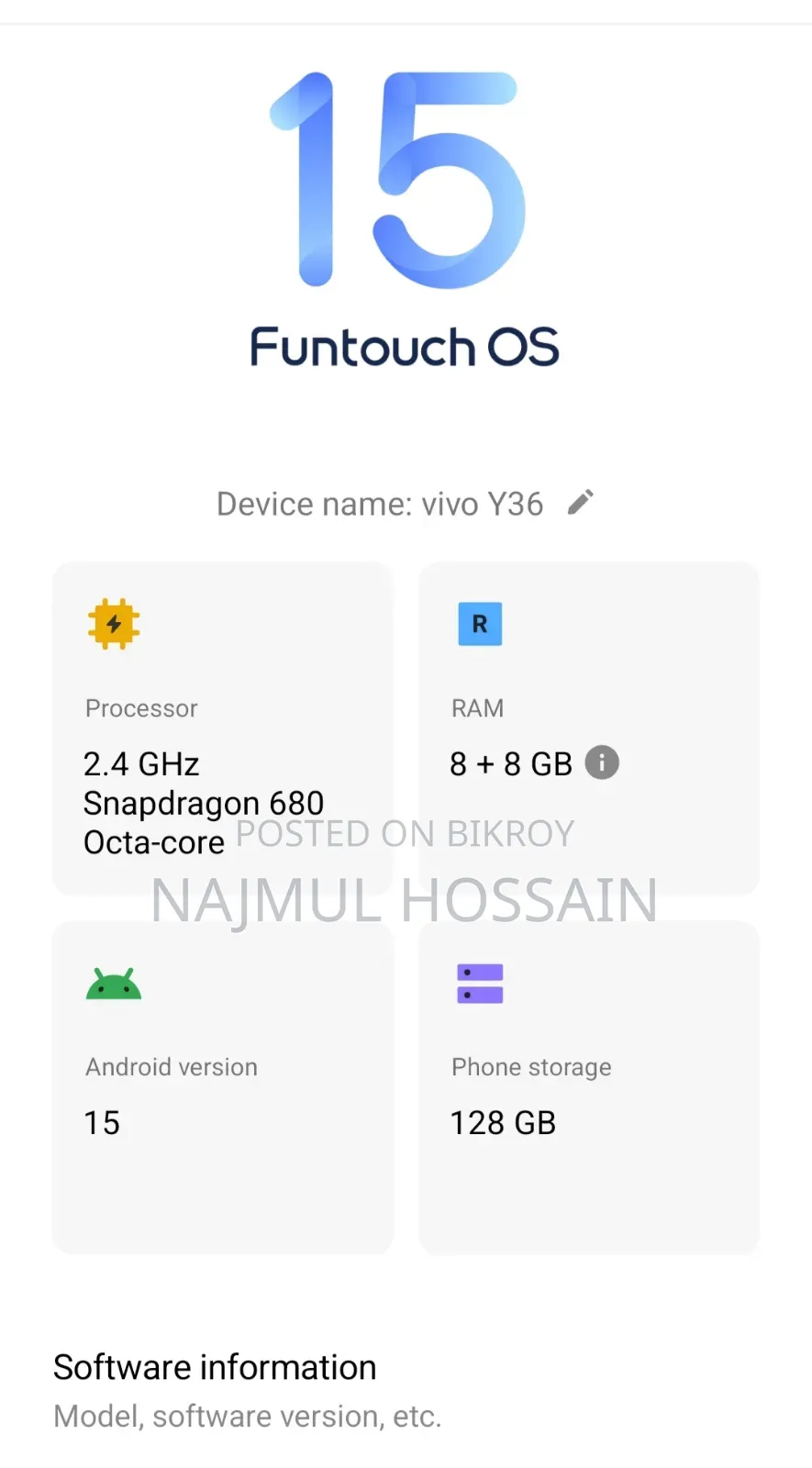 New Vivo Y36 128 GB Black