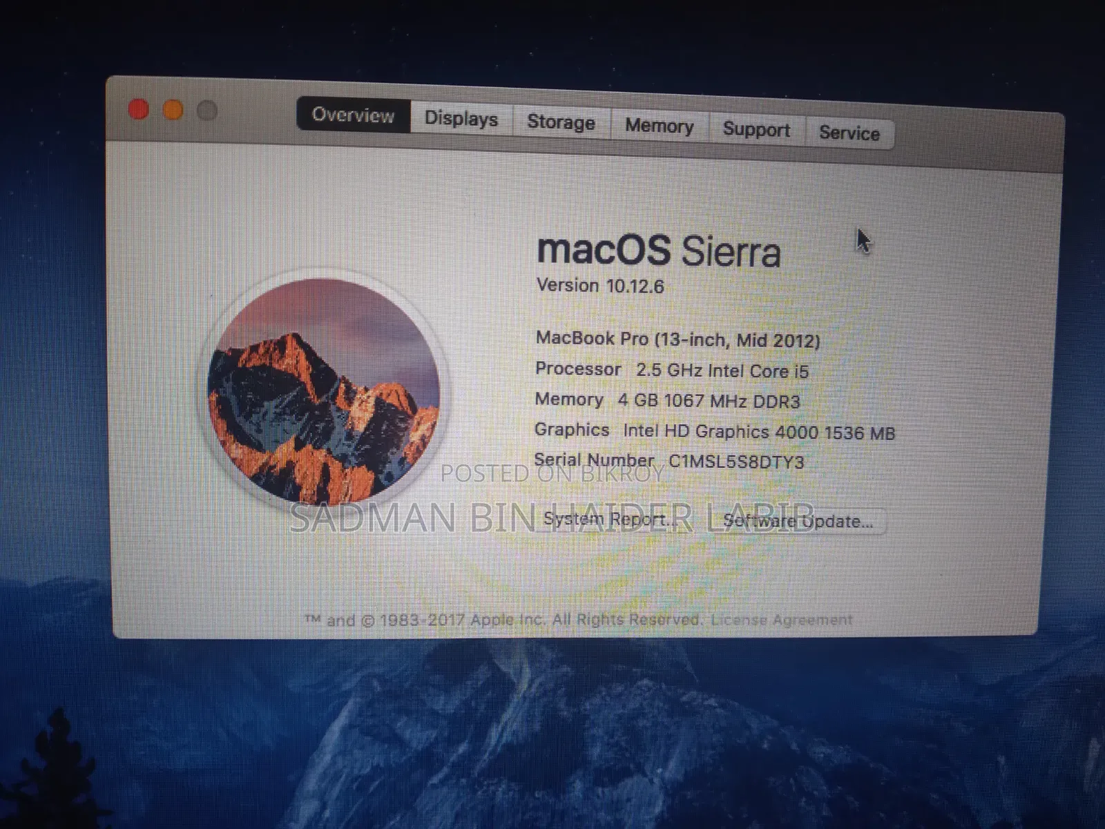 Laptop Apple MacBook Pro 2012 4GB Intel Core i5 SSD 512GB