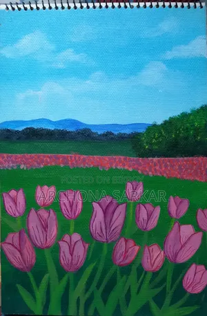 Hand-Painted Acrylic Tulip Painting (Unframed)