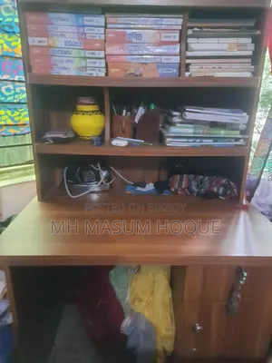 Wooden Study Table With Bookshelf