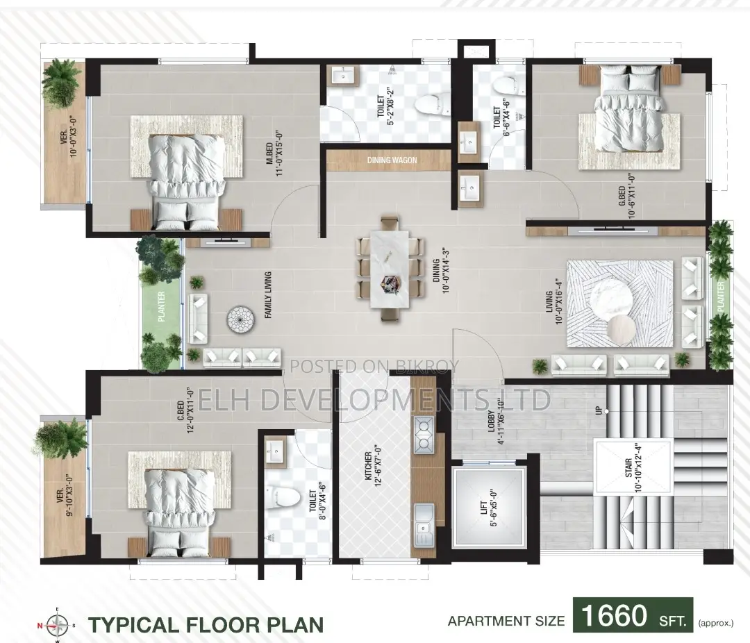 3-Bedroom Apartment in Elh South View, Bashundhara for Sale