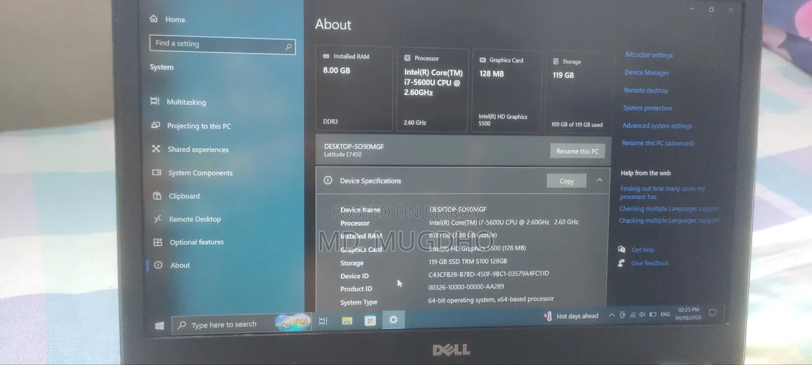 Laptop Dell Latitude 7450 8GB Intel Core i7 SSD 128GB
