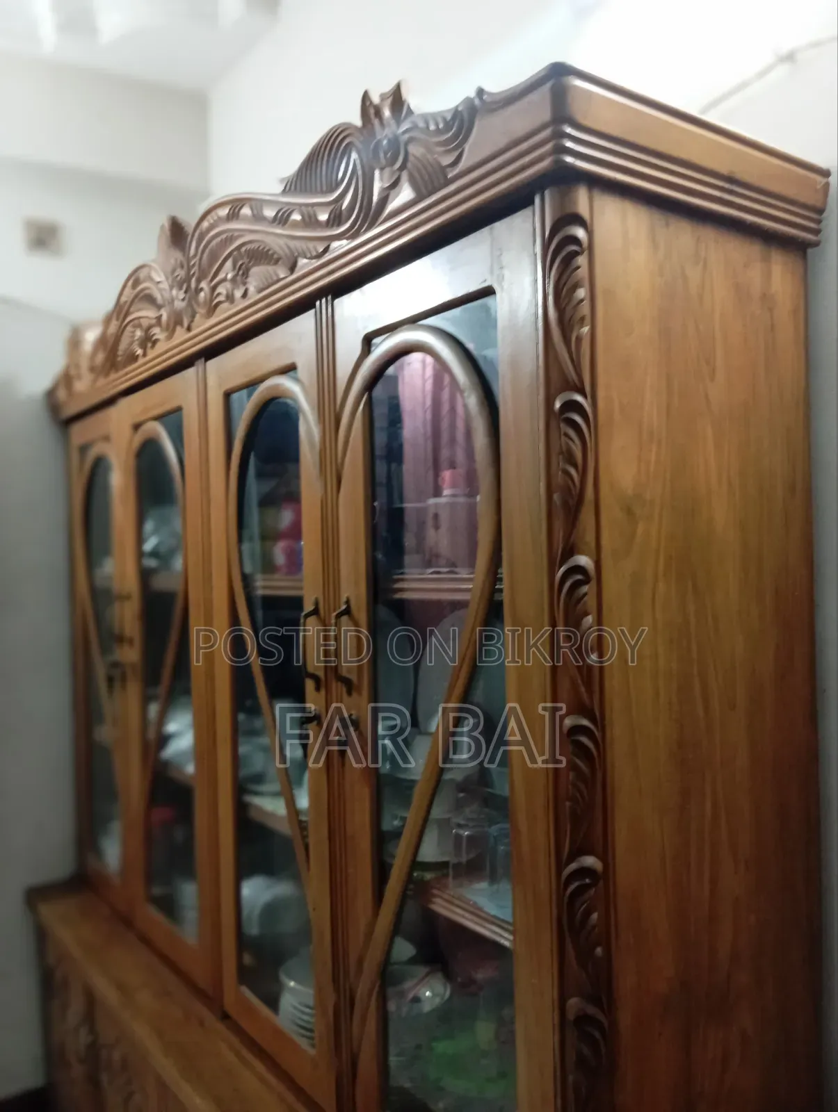 সেগুন কাঠের ক্রোকারিজ শোকেস