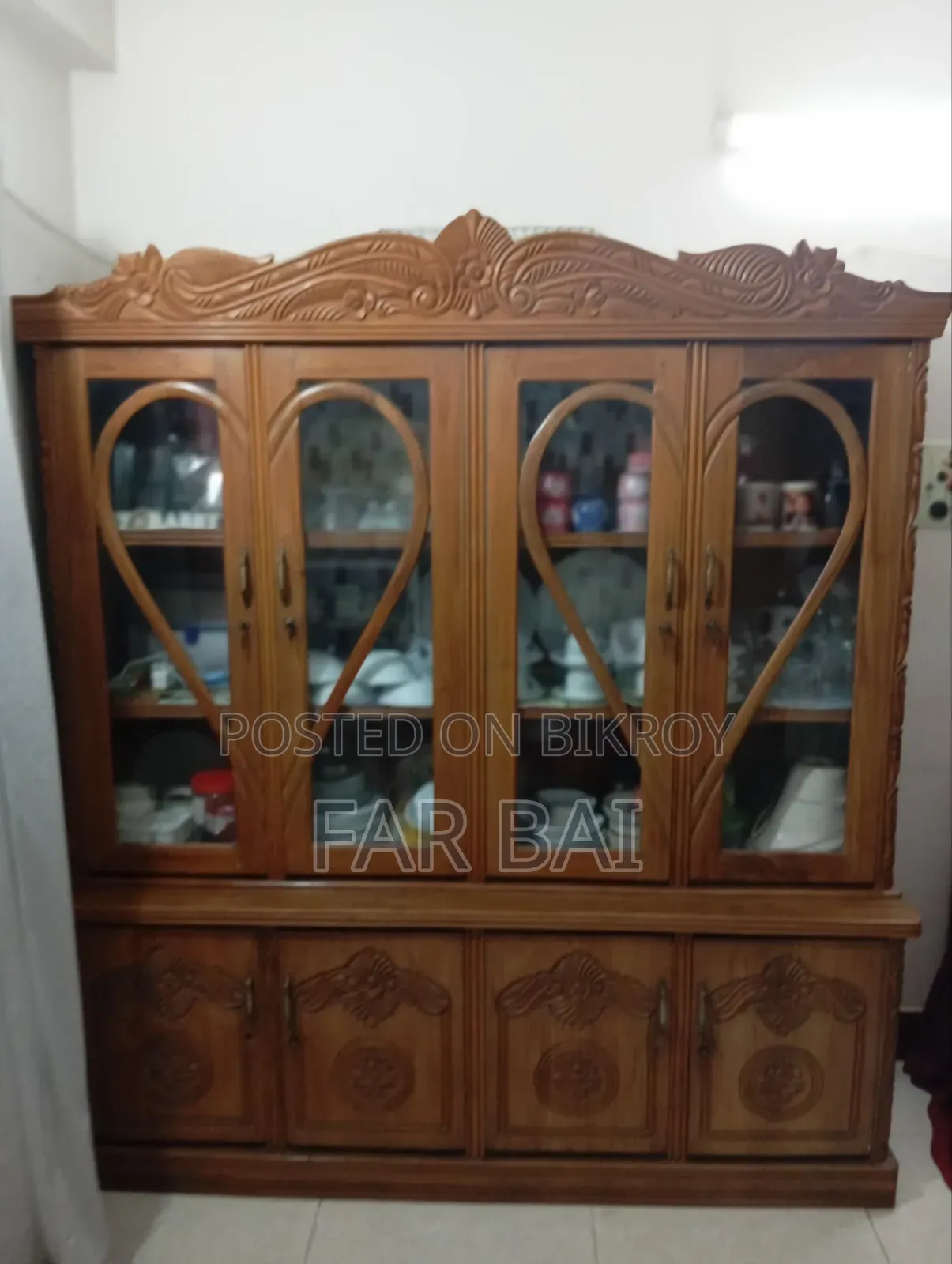 সেগুন কাঠের ক্রোকারিজ শোকেস