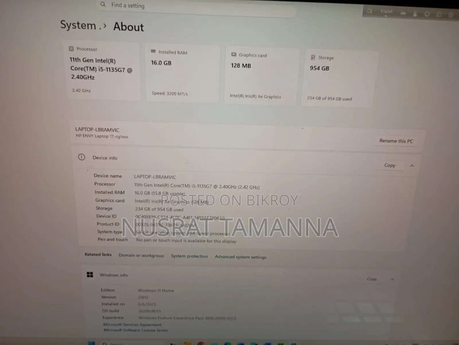 ল্যাপটপ HP Envy 17 16GB Intel Core i5 SSD 1T