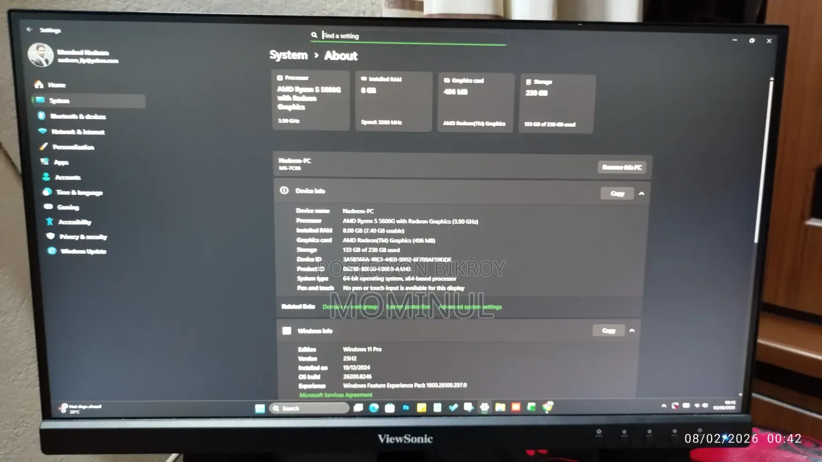 Desktop Computer 8GB AMD Ryzen 5 SSD 256GB