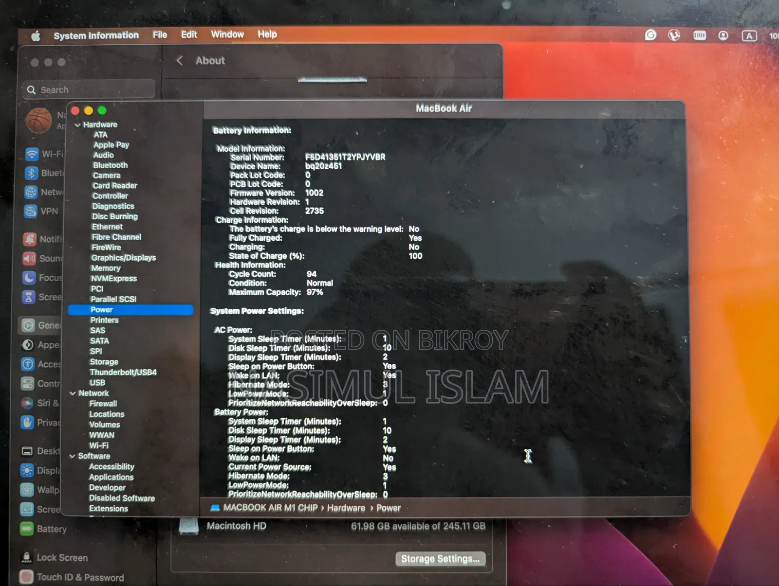 Laptop Apple MacBook Air 2020 M1 8GB Apple M1 HDD+SSD 256GB