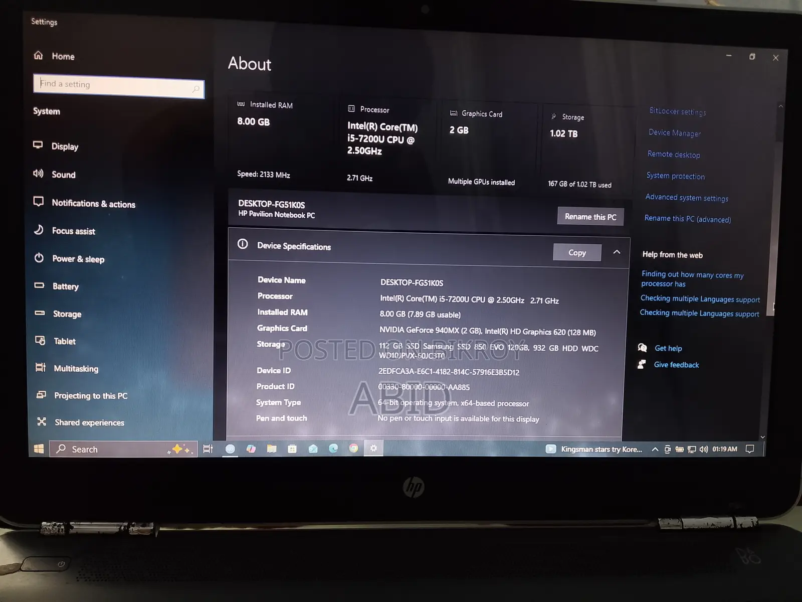 Laptop HP Pavilion 15 8GB Intel Core i7 HDD+SSD 1TB
