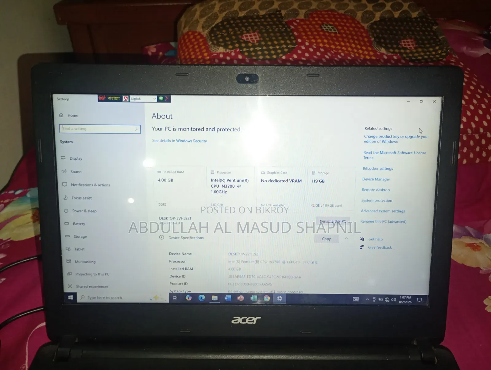 Laptop Acer Aspire ES1-431 4GB Intel Pentium SSD 128GB