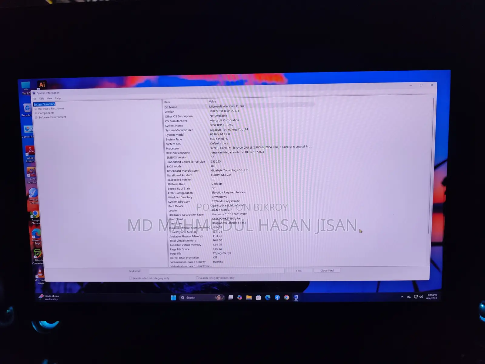 Desktop Computer 16GB Intel Core i5 SSD 256GB