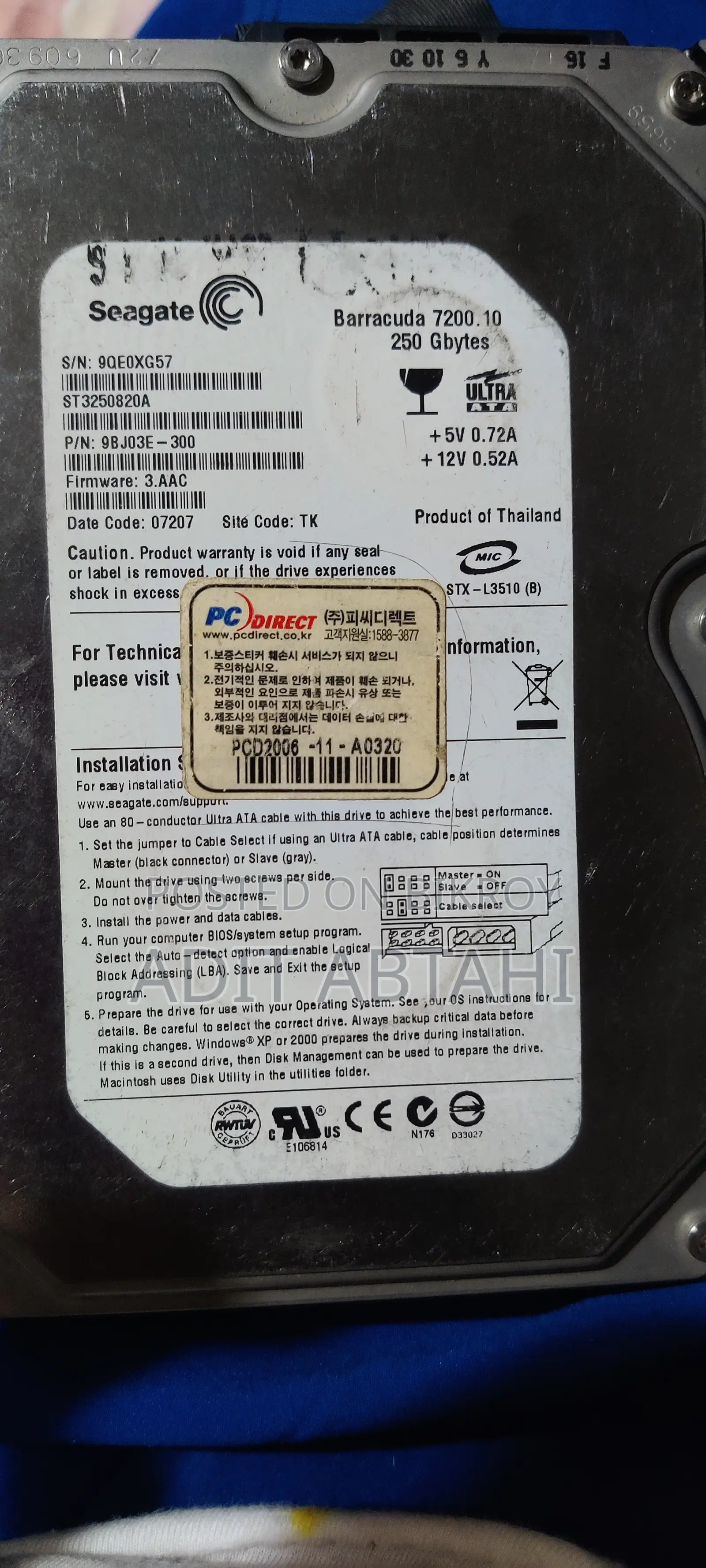 Seagate 250gb HDD + INTEL Core I3 6th Gen
