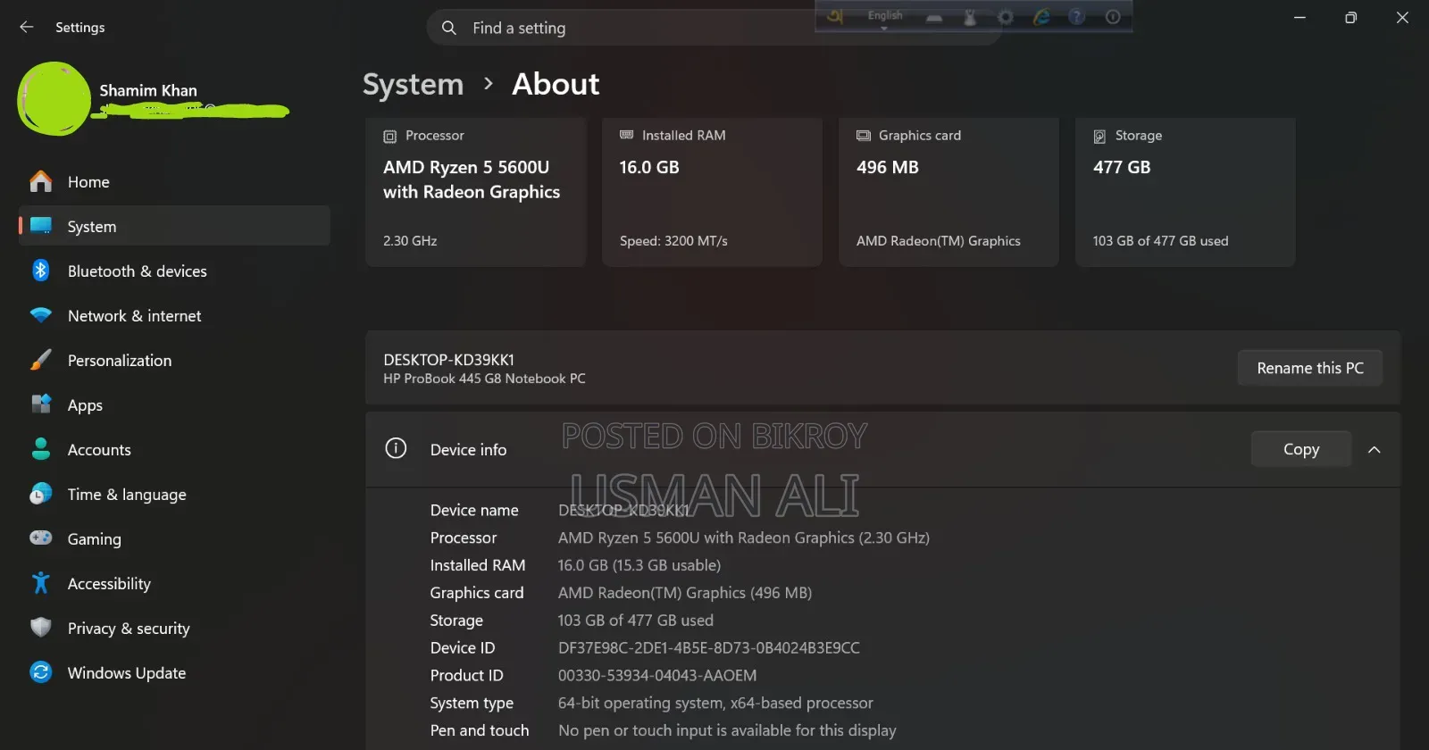 Laptop HP Probook 445 G8 16gb Amd Ryzen 5 SSD 512gb