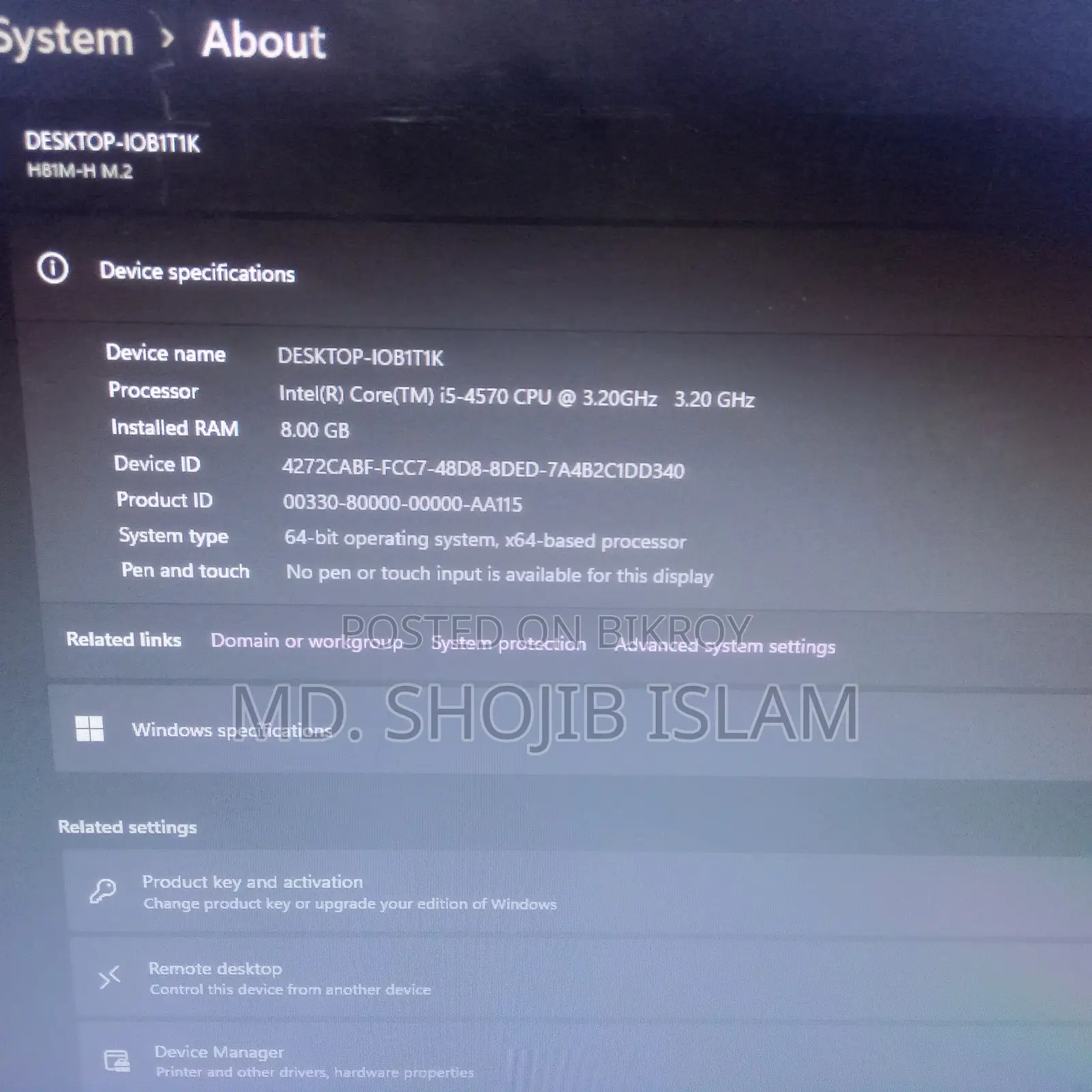 Desktop Computer Gigabyte 8GB Intel Core I5 SSD 256GB